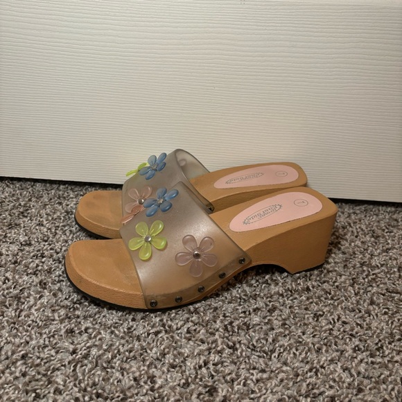 Vintage Y2K Chunky Floral Wooden Platform Lower East Side Sandals Size 7 - Picture 1 of 7